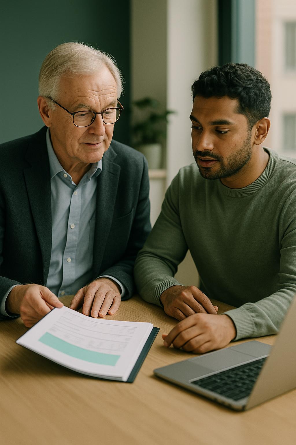 A chartered accountant and a business owner reviewing the accounts together